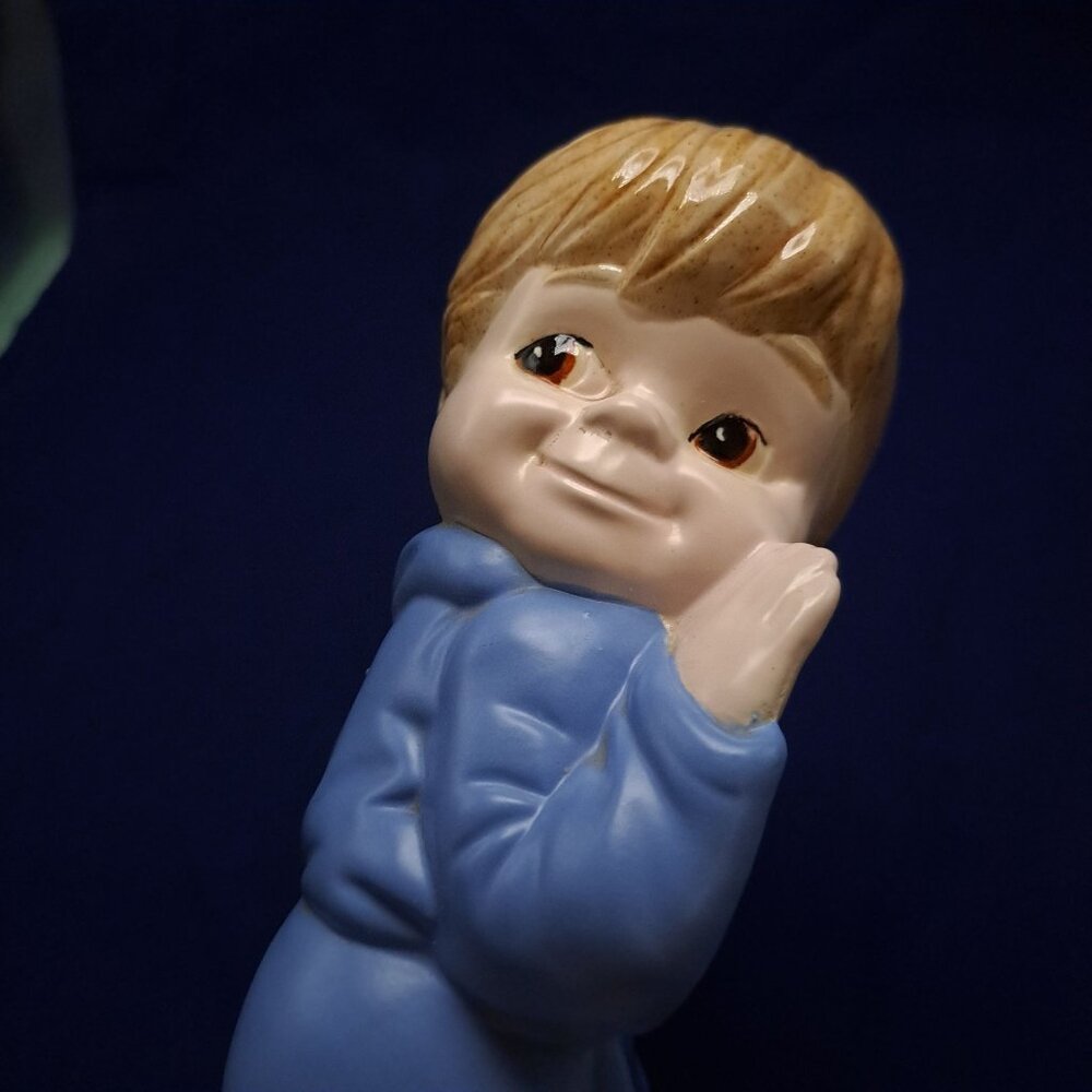 Vintage 1977 Scioto Ceramics Sleeping Boy Figurine Blue Pajamas Collectible